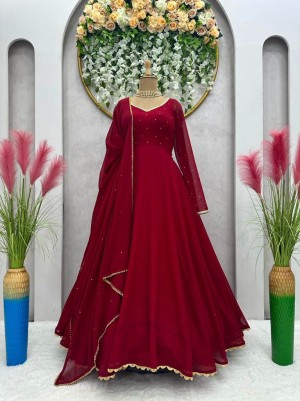 Foux Georgette Gown With Dupatta
